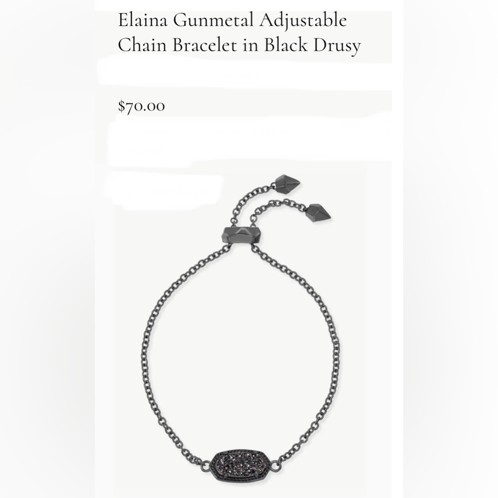 Kendra Scott Elaina Gunmetal Adjustable Chain Bracelet in Black Drusy
